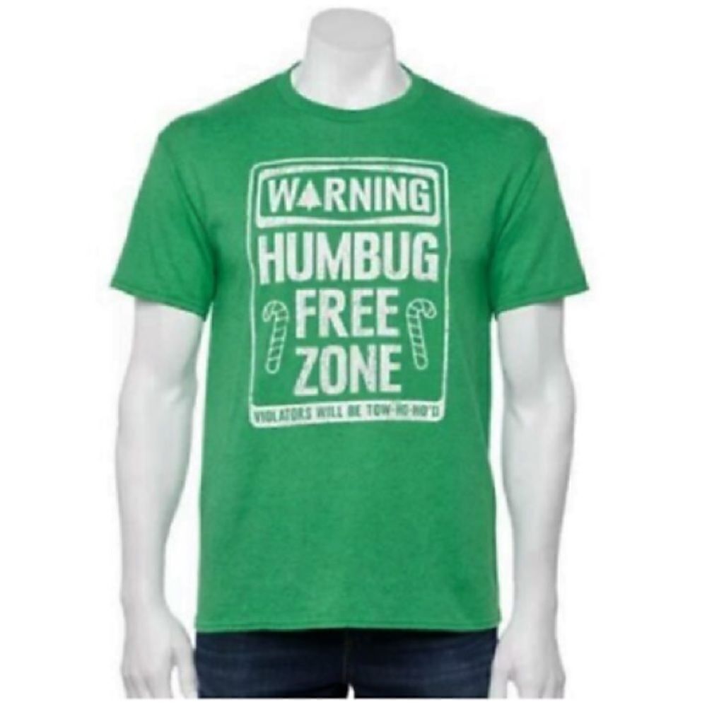 HUMBUG FREE ZONE T-SHIRT • Christmas Holiday - Green - NWT